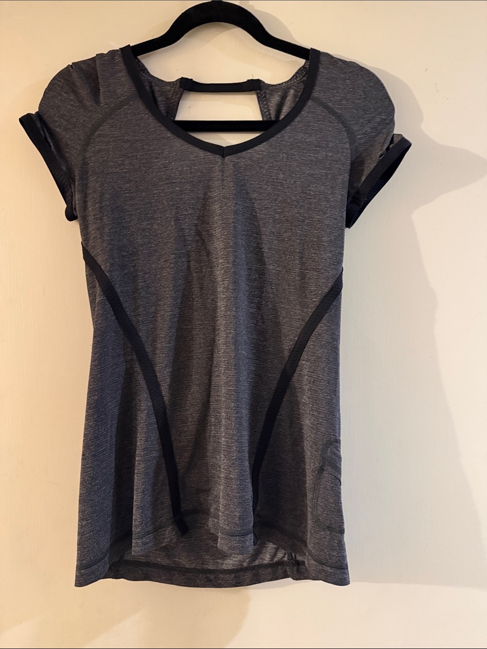 Lululemon Gray Black Open Back Short Sleeve Running Top Athletic Shirt